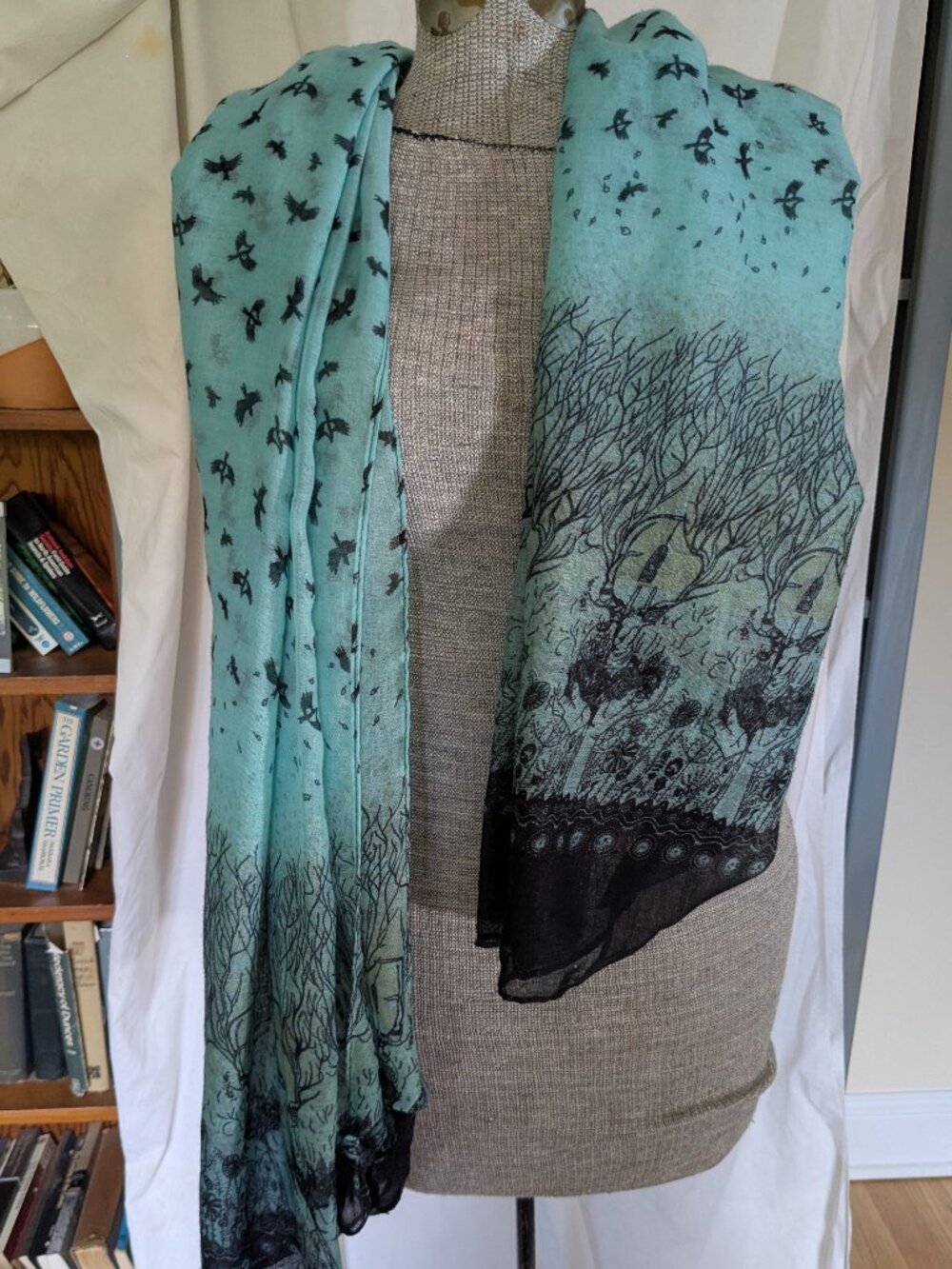 gauzy cotton nature print scarf